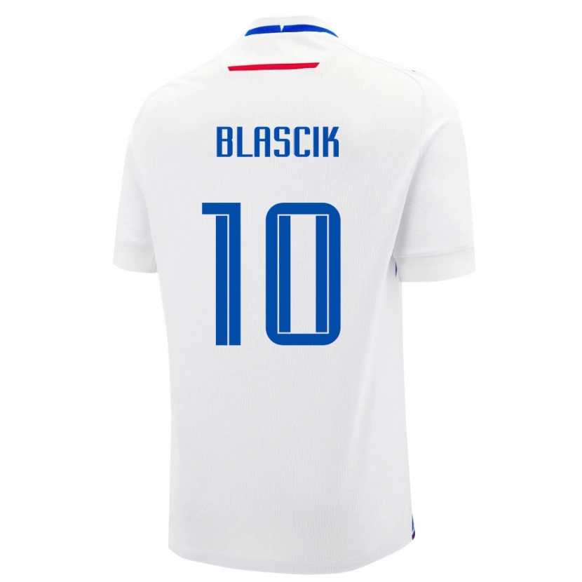 Danxen Män Slovakien Damian Blascik #10 Vit Blå Bortatröja Matchtröjor 26-28 Tröjor T-Tröja