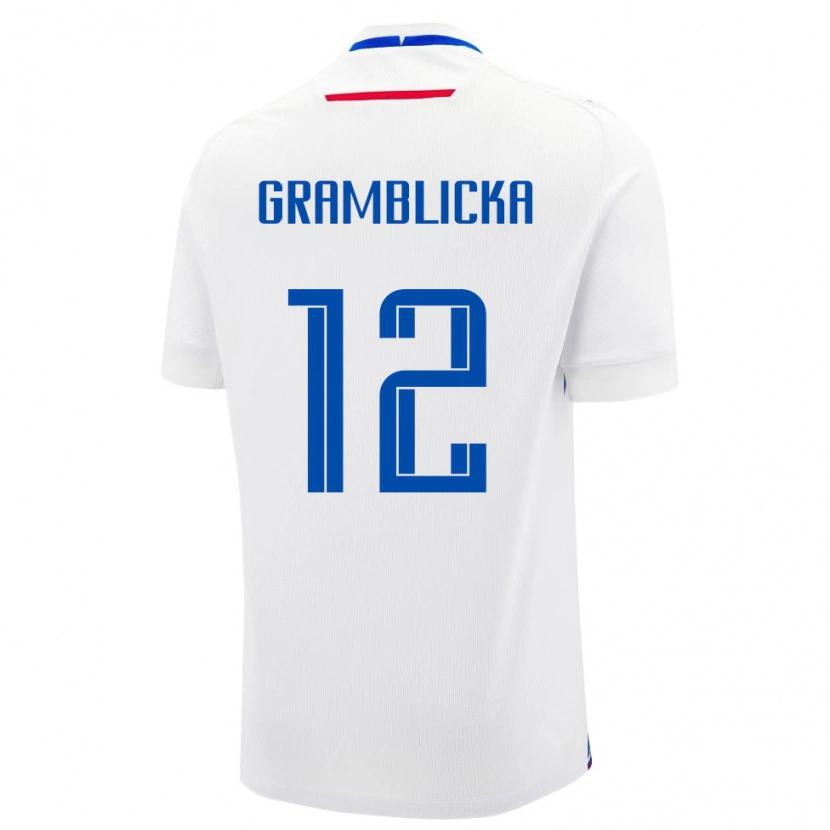 Danxen Män Slovakien Daniel Gramblicka #12 Vit Blå Bortatröja Matchtröjor 26-28 Tröjor T-Tröja