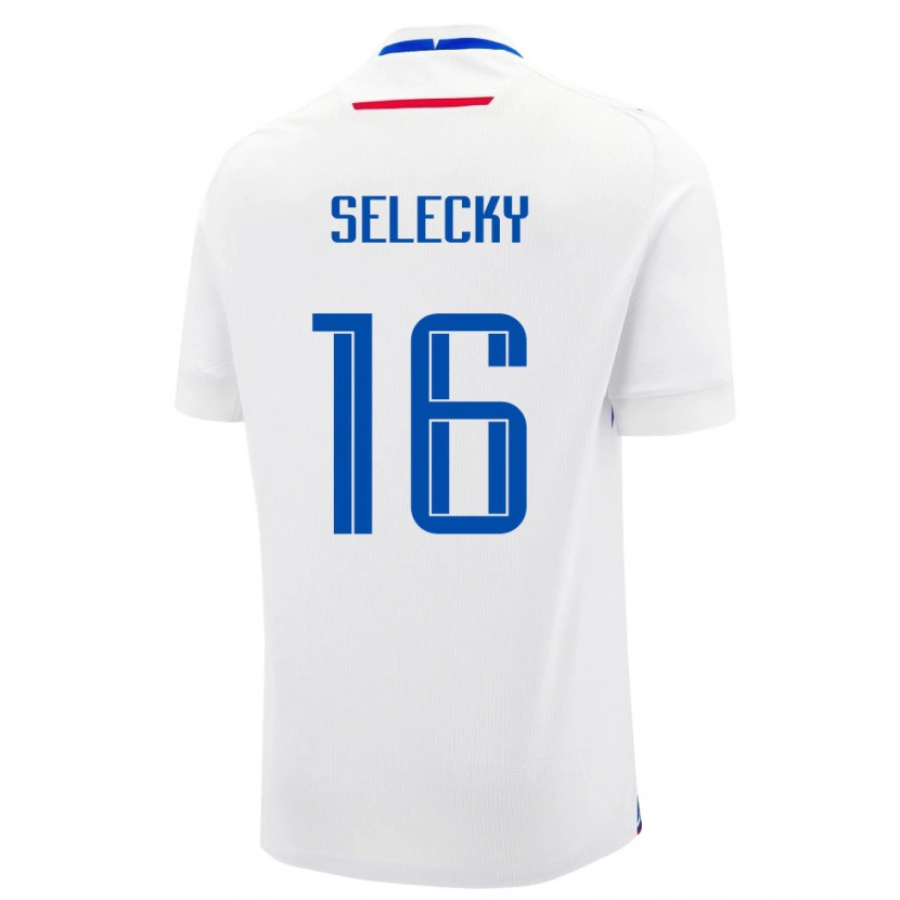 Danxen Män Slovakien Alexander Selecky #16 Vit Blå Bortatröja Matchtröjor 26-28 Tröjor T-Tröja