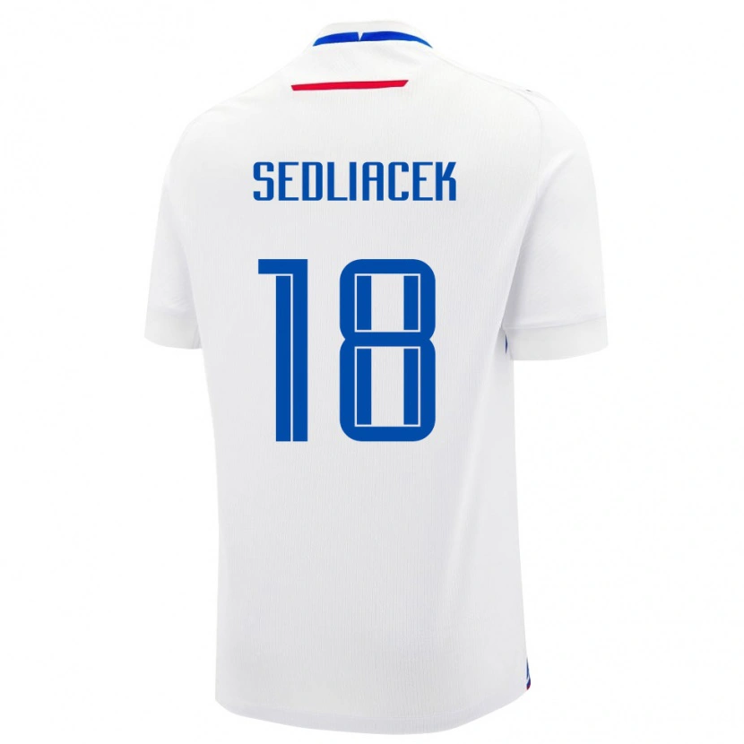 Danxen Män Slovakien Matej Sedliacek #18 Vit Blå Bortatröja Matchtröjor 26-28 Tröjor T-Tröja
