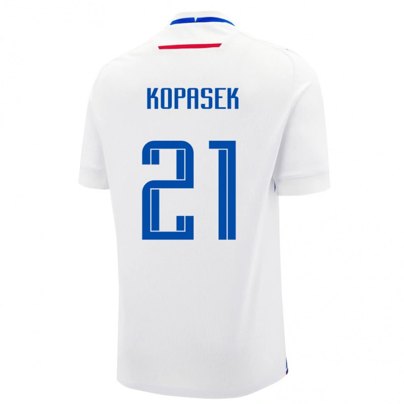 Danxen Män Slovakien Samuel Kopasek #21 Vit Blå Bortatröja Matchtröjor 26-28 Tröjor T-Tröja