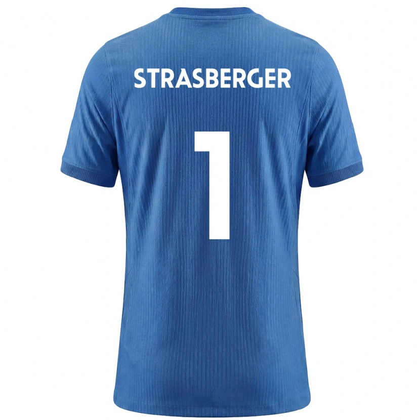 Danxen Män Slovenien Tim Strasberger #1 Blå Vit Bortatröja Matchtröjor 26-28 Tröjor T-Tröja