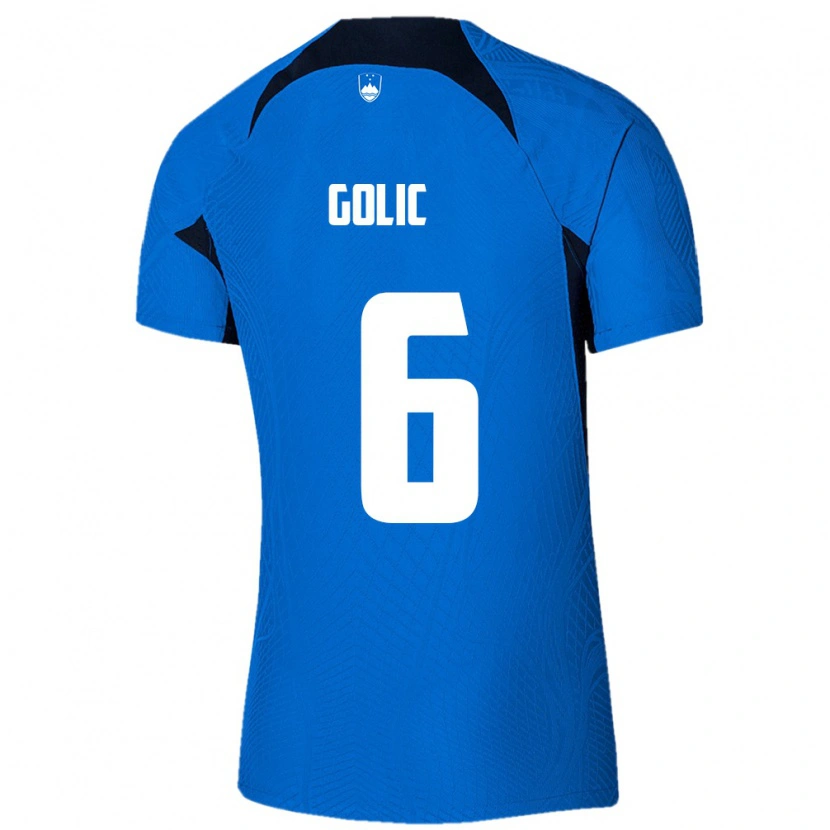 Danxen Män Slovenien Lovro Golic #6 Blå Vit Bortatröja Matchtröjor 26-28 Tröjor T-Tröja