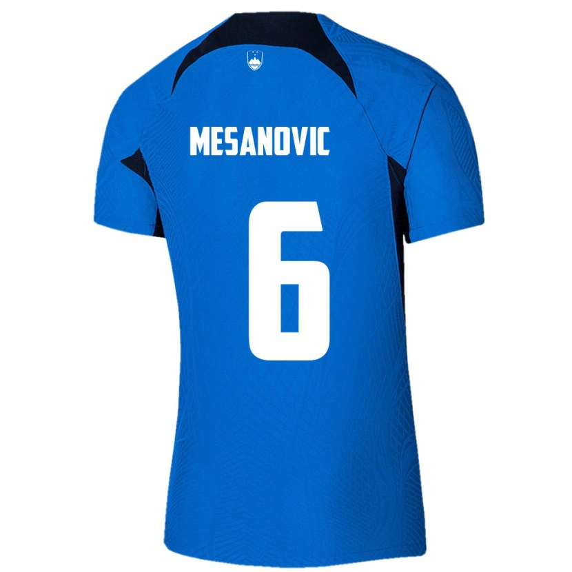 Danxen Män Slovenien Emin Mesanovic #6 Blå Vit Bortatröja Matchtröjor 26-28 Tröjor T-Tröja