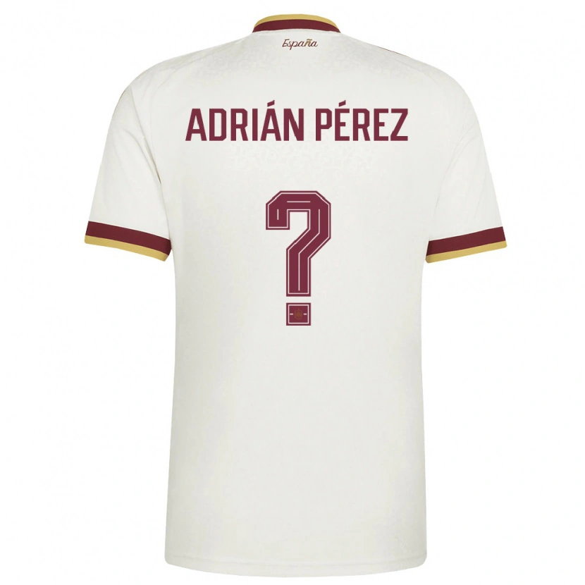 Danxen Män Spanien Adrián Pérez #0 Off-White Burgund Bortatröja Matchtröjor 26-28 Tröjor T-Tröja