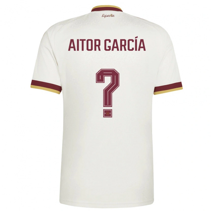 Danxen Män Spanien Aitor García #0 Off-White Burgund Bortatröja Matchtröjor 26-28 Tröjor T-Tröja