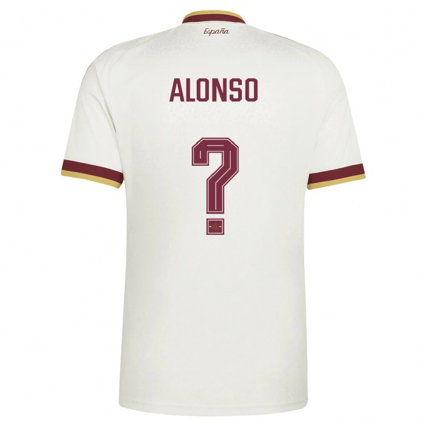 Danxen Män Spanien German Alonso #0 Off-White Burgund Bortatröja Matchtröjor 26-28 Tröjor T-Tröja