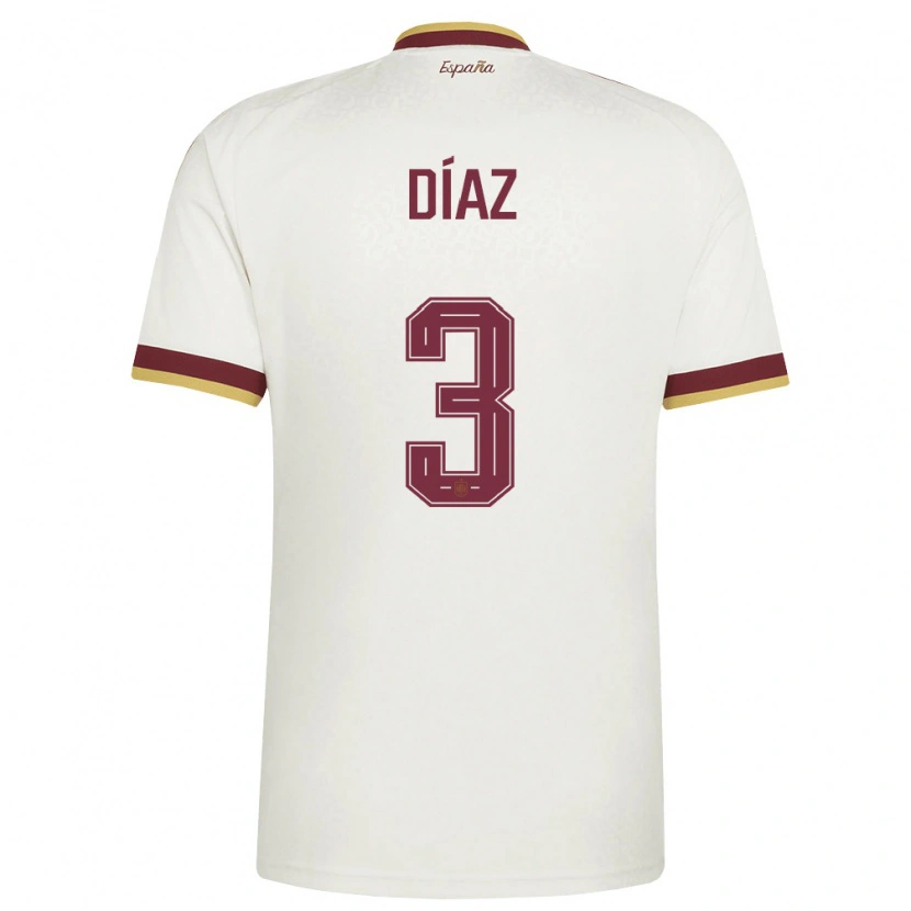 Danxen Män Spanien Julio Díaz #3 Off-White Burgund Bortatröja Matchtröjor 26-28 Tröjor T-Tröja