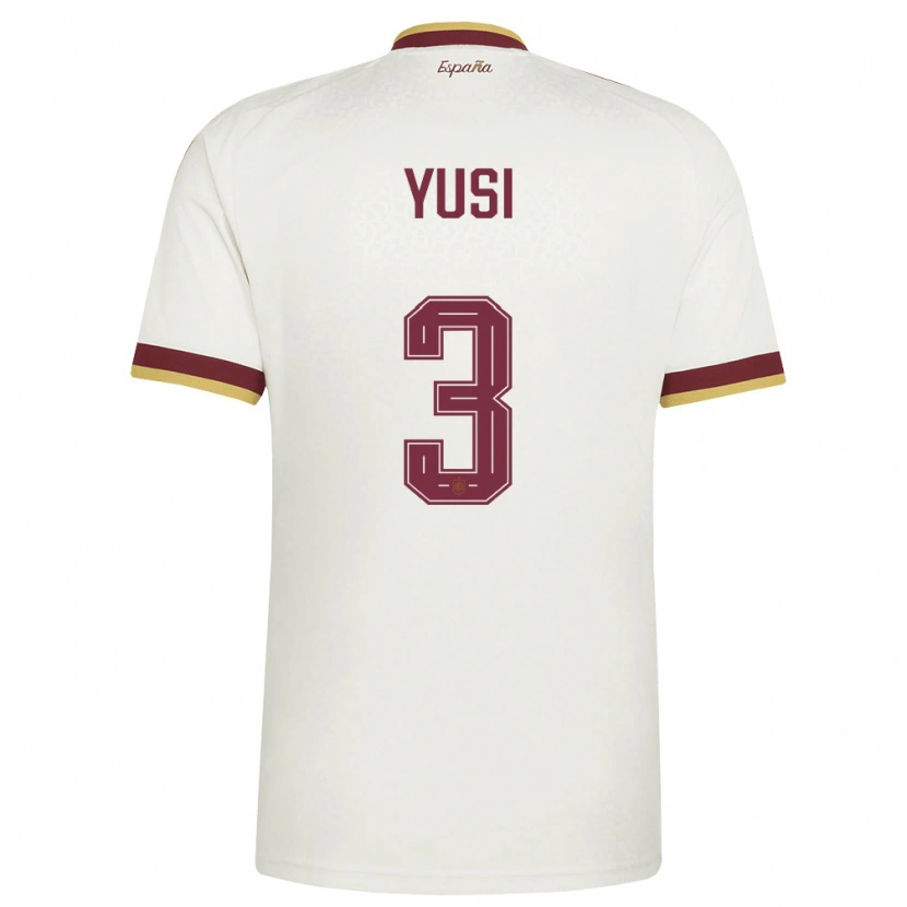 Danxen Män Spanien Yusi #3 Off-White Burgund Bortatröja Matchtröjor 26-28 Tröjor T-Tröja