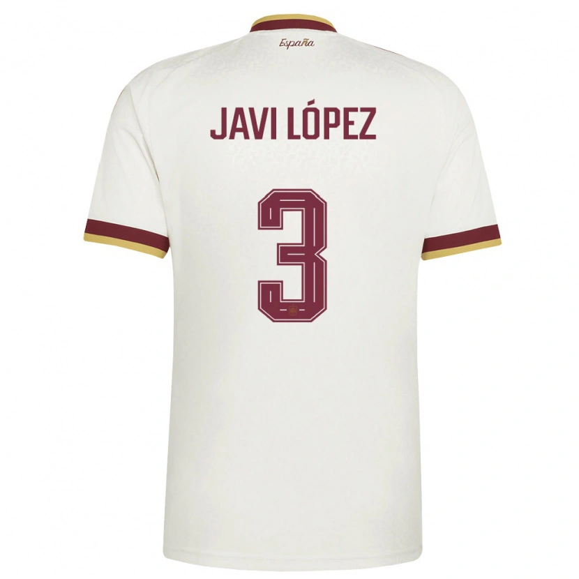 Danxen Män Spanien Javi López #3 Off-White Burgund Bortatröja Matchtröjor 26-28 Tröjor T-Tröja