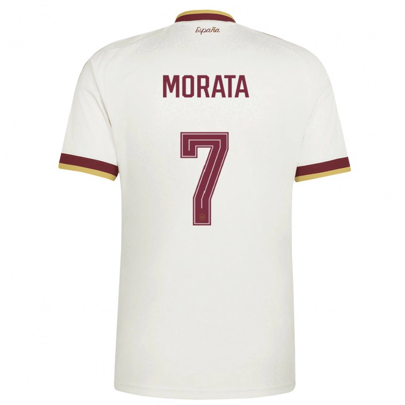 Danxen Män Spanien Alvaro Morata #7 Off-White Burgund Bortatröja Matchtröjor 26-28 Tröjor T-Tröja