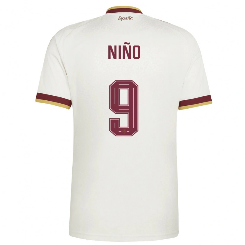 Danxen Män Spanien Adrián Niño #9 Off-White Burgund Bortatröja Matchtröjor 26-28 Tröjor T-Tröja