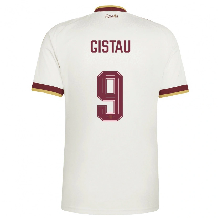 Danxen Män Spanien Òscar Gistau #9 Off-White Burgund Bortatröja Matchtröjor 26-28 Tröjor T-Tröja