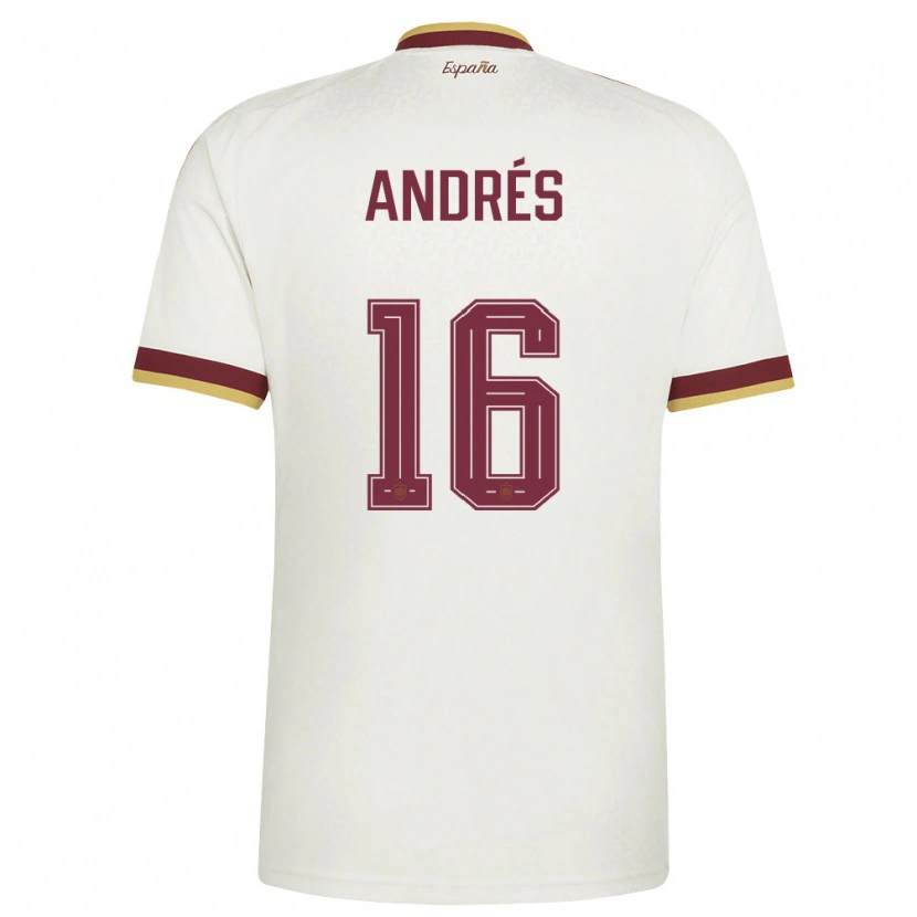 Danxen Män Spanien Chema Andrés #16 Off-White Burgund Bortatröja Matchtröjor 26-28 Tröjor T-Tröja
