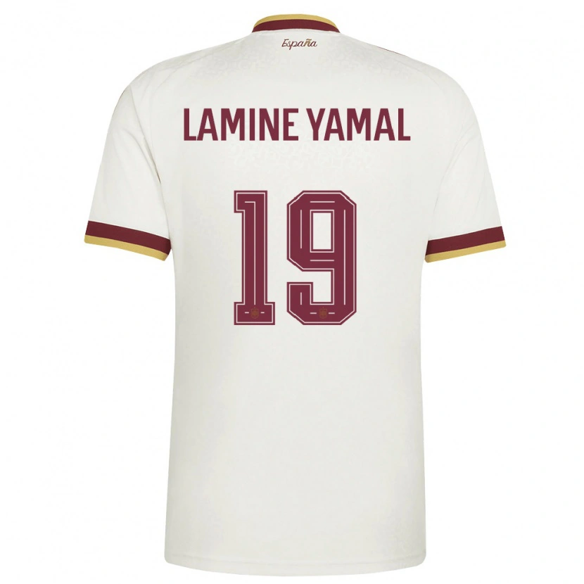 Danxen Män Spanien Lamine Yamal #19 Off-White Burgund Bortatröja Matchtröjor 26-28 Tröjor T-Tröja