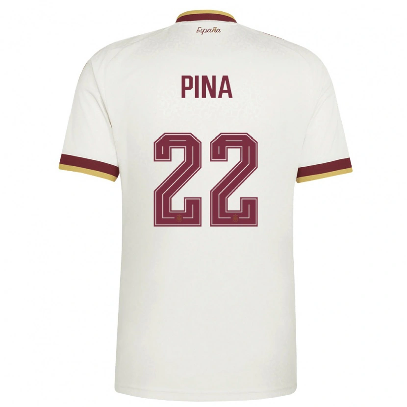 Danxen Män Spanien Claudia Pina #22 Off-White Burgund Bortatröja Matchtröjor 26-28 Tröjor T-Tröja