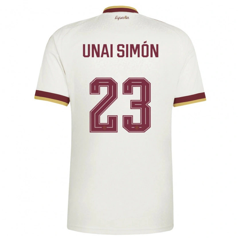 Danxen Män Spanien Unai Simón #23 Off-White Burgund Bortatröja Matchtröjor 26-28 Tröjor T-Tröja