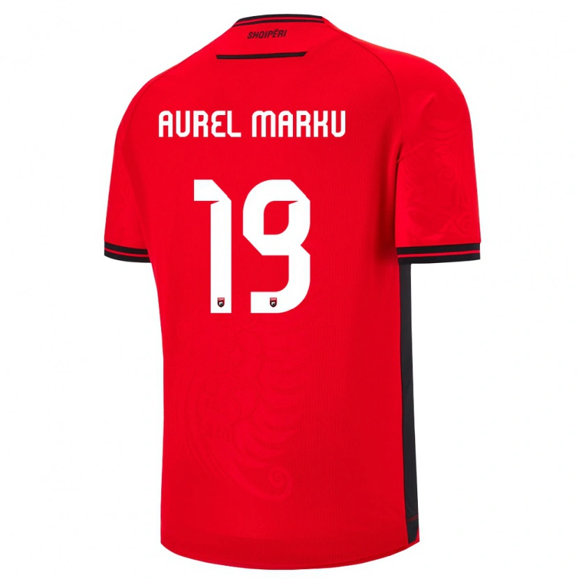 Danxen Kvinnor Albanien Aurel Marku #19 Röd Svart Hemmatröja Matchtröjor 26-28 Tröjor T-Tröja