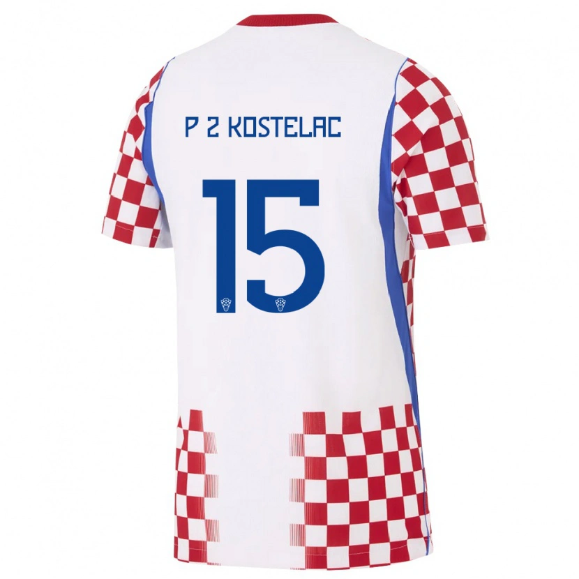Danxen Kvinnor Kroatien Petar Zvonimir Kostelac #15 Vit Röd Blå Hemmatröja Matchtröjor 26-28 Tröjor T-Tröja
