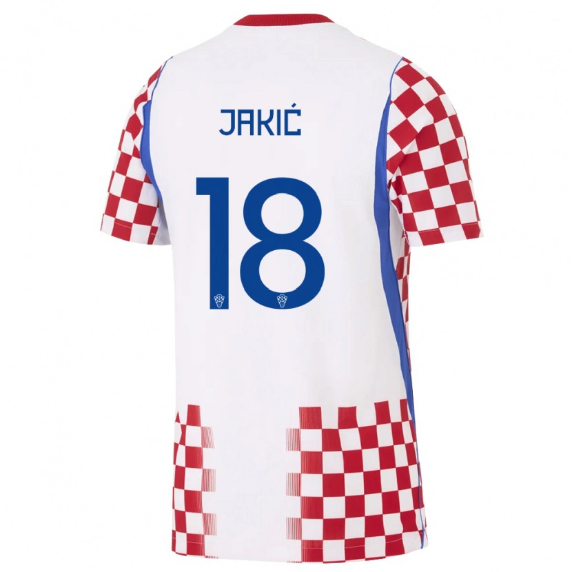 Danxen Kvinnor Kroatien Kristijan Jakic #18 Vit Röd Blå Hemmatröja Matchtröjor 26-28 Tröjor T-Tröja