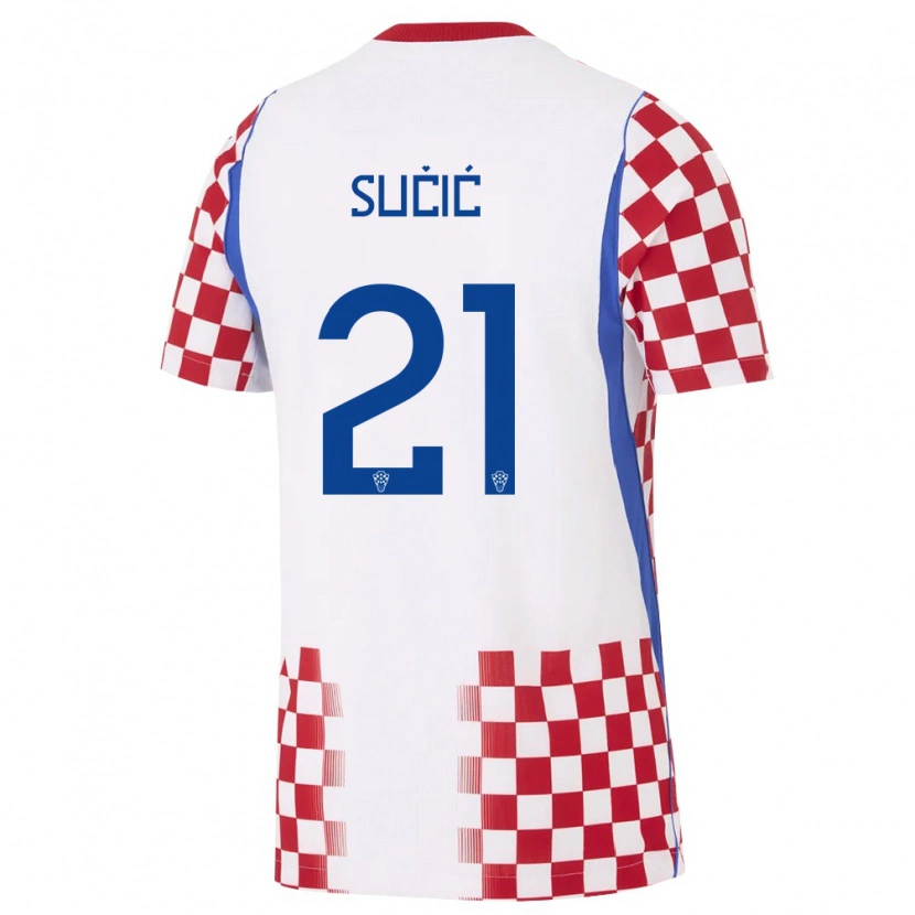 Danxen Kvinnor Kroatien Luka Sucic #21 Vit Röd Blå Hemmatröja Matchtröjor 26-28 Tröjor T-Tröja