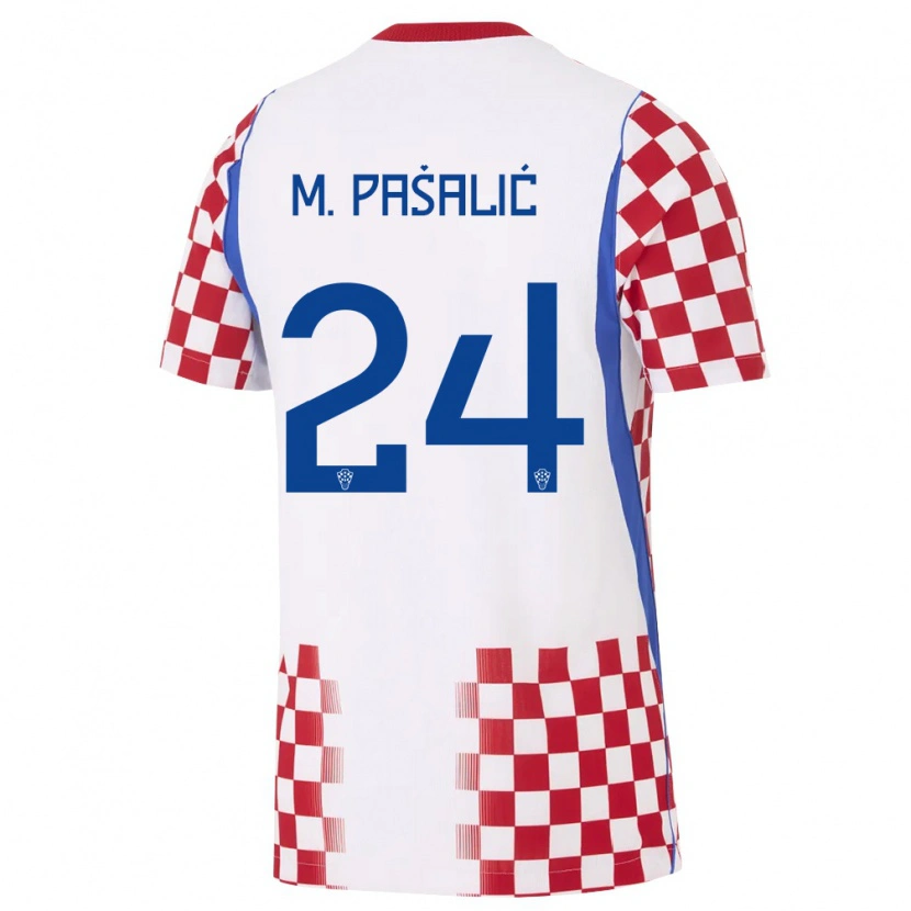 Danxen Kvinnor Kroatien Marco Pašalić #24 Vit Röd Blå Hemmatröja Matchtröjor 26-28 Tröjor T-Tröja