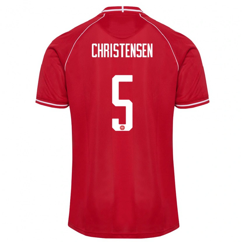 Danxen Kvinnor Danmark Aske Christensen #5 Röd Vit Hemmatröja Matchtröjor 26-28 Tröjor T-Tröja