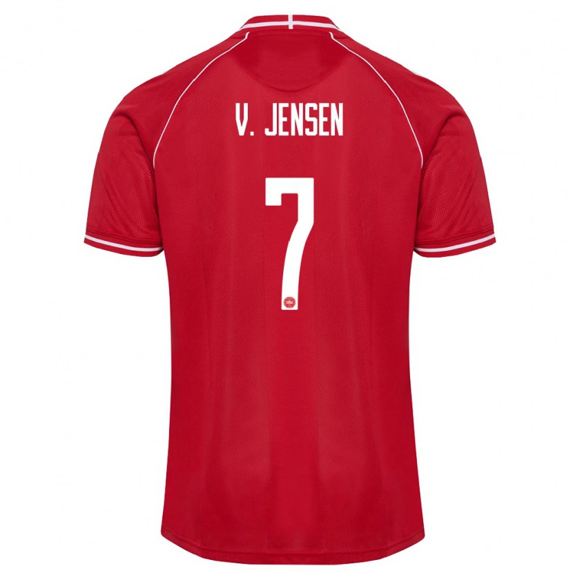 Danxen Kvinnor Danmark Victor Jensen #7 Röd Vit Hemmatröja Matchtröjor 26-28 Tröjor T-Tröja