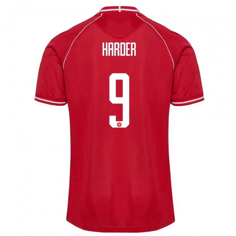 Danxen Kvinnor Danmark Conrad Harder #9 Röd Vit Hemmatröja Matchtröjor 26-28 Tröjor T-Tröja