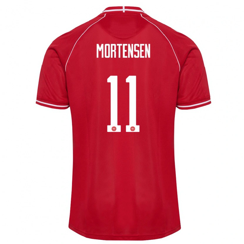 Danxen Kvinnor Danmark Johan Mortensen #11 Röd Vit Hemmatröja Matchtröjor 26-28 Tröjor T-Tröja