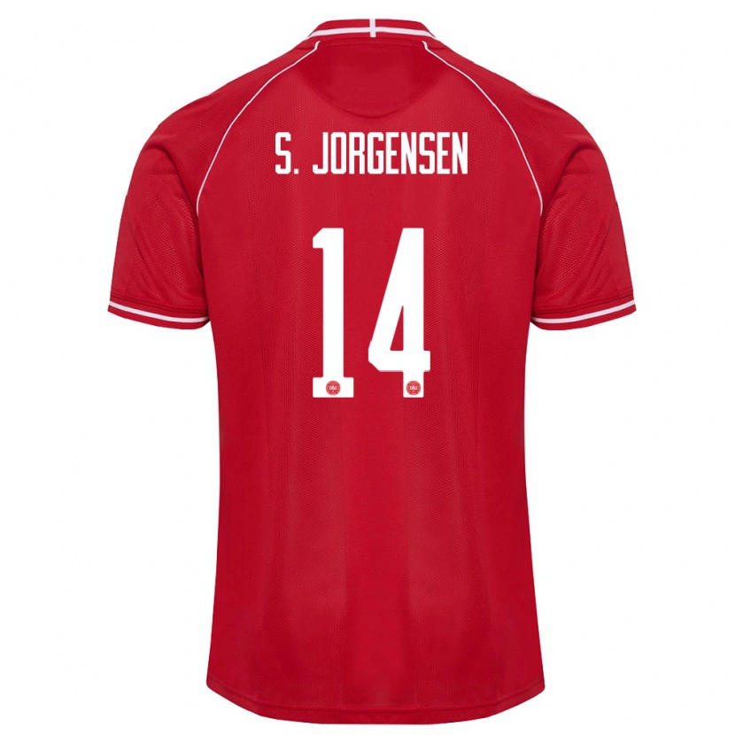 Danxen Kvinnor Danmark Sebastian Jorgensen #14 Röd Vit Hemmatröja Matchtröjor 26-28 Tröjor T-Tröja