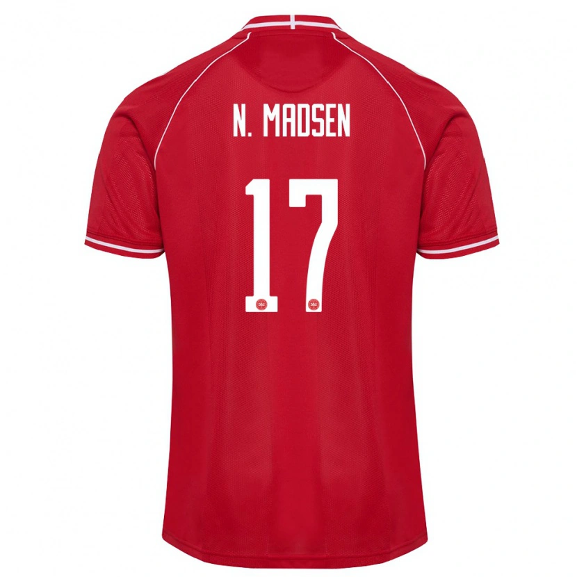 Danxen Kvinnor Danmark Nicolas Madsen #17 Röd Vit Hemmatröja Matchtröjor 26-28 Tröjor T-Tröja
