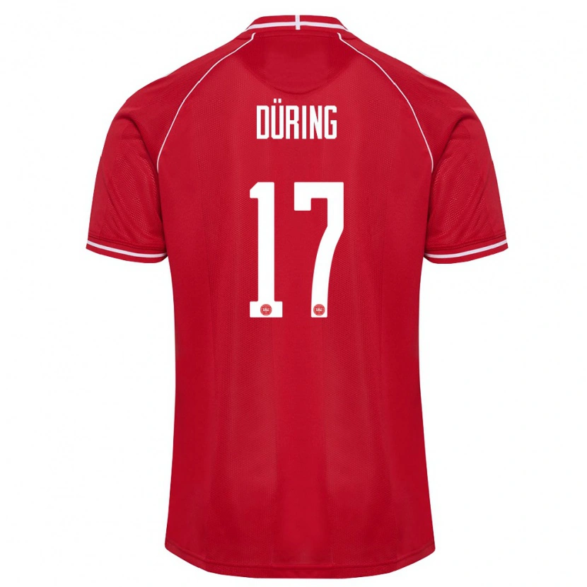 Danxen Kvinnor Danmark Rasmus Düring #17 Röd Vit Hemmatröja Matchtröjor 26-28 Tröjor T-Tröja