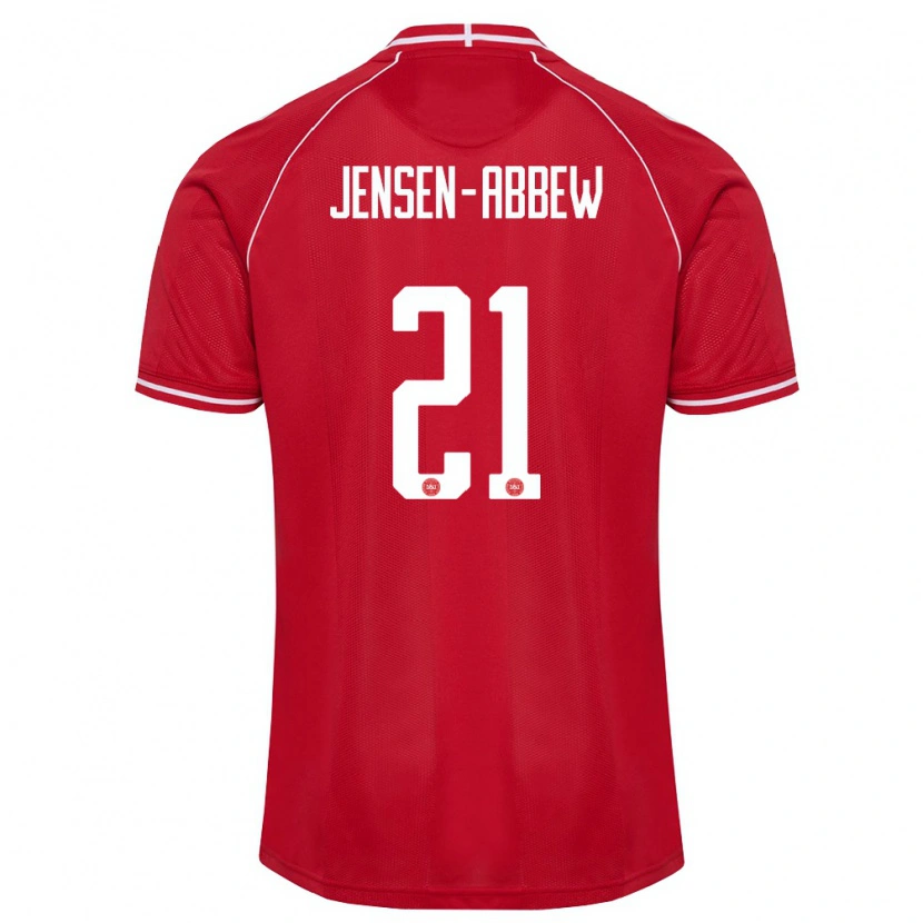 Danxen Kvinnor Danmark Jonas Jensen-Abbew #21 Röd Vit Hemmatröja Matchtröjor 26-28 Tröjor T-Tröja
