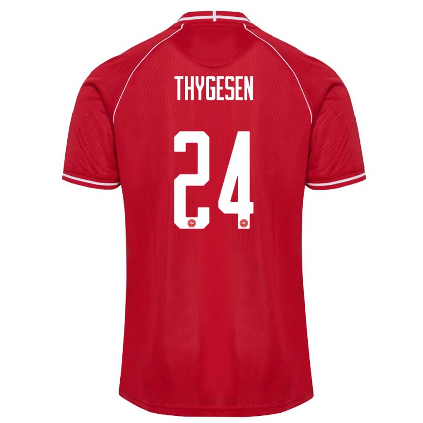 Danxen Kvinnor Danmark Sarah Thygesen #24 Röd Vit Hemmatröja Matchtröjor 26-28 Tröjor T-Tröja