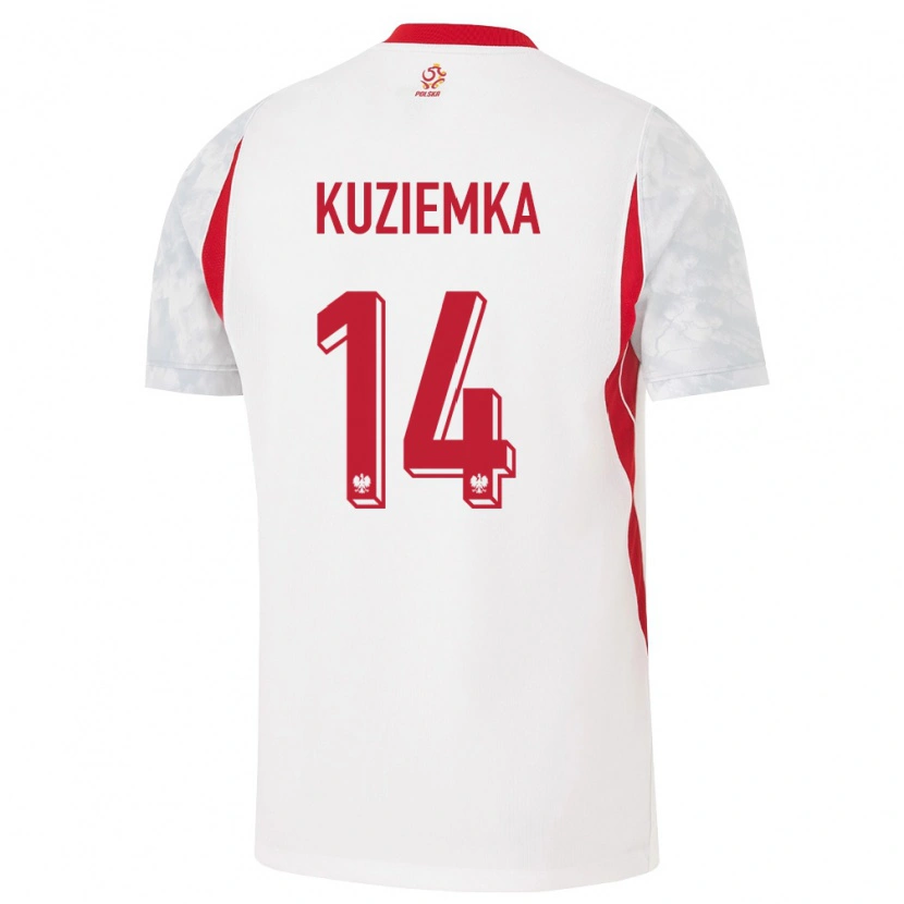 Danxen Kvinnor Polen Maciej Kuziemka #14 Vit Röd Grå Hemmatröja Matchtröjor 26-28 Tröjor T-Tröja