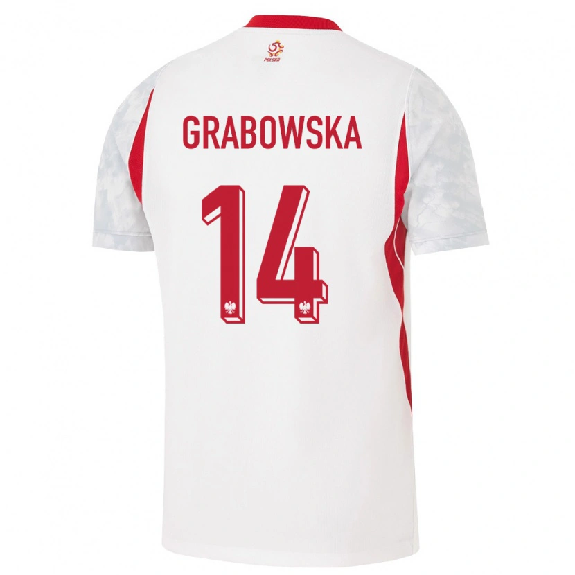 Danxen Kvinnor Polen Dominika Grabowska #14 Vit Röd Grå Hemmatröja Matchtröjor 26-28 Tröjor T-Tröja