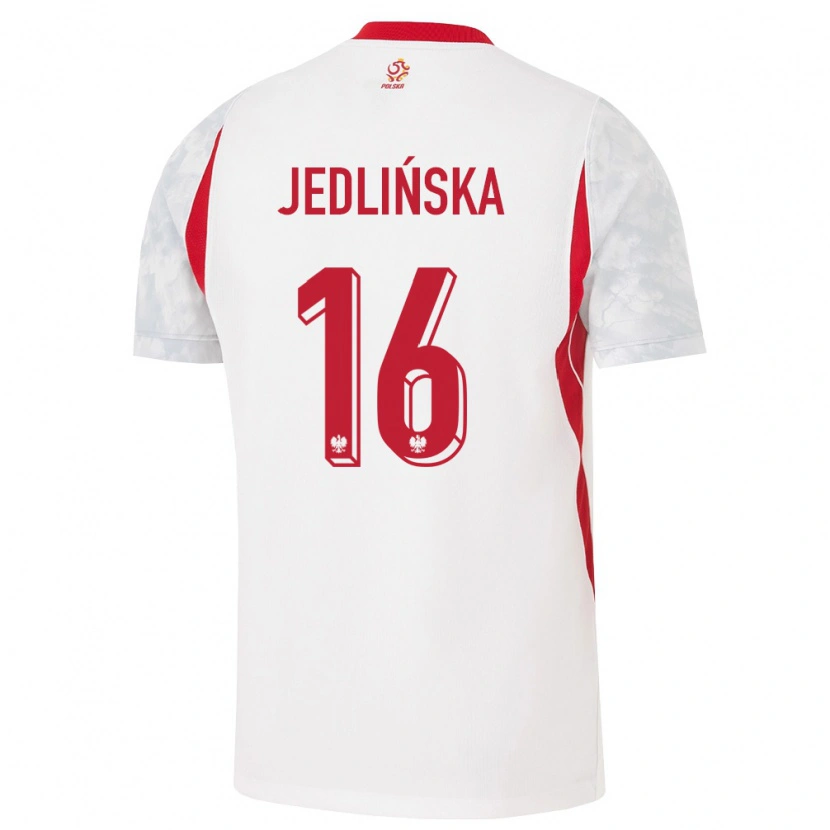 Danxen Kvinnor Polen Klaudia Jedlinska #16 Vit Röd Grå Hemmatröja Matchtröjor 26-28 Tröjor T-Tröja