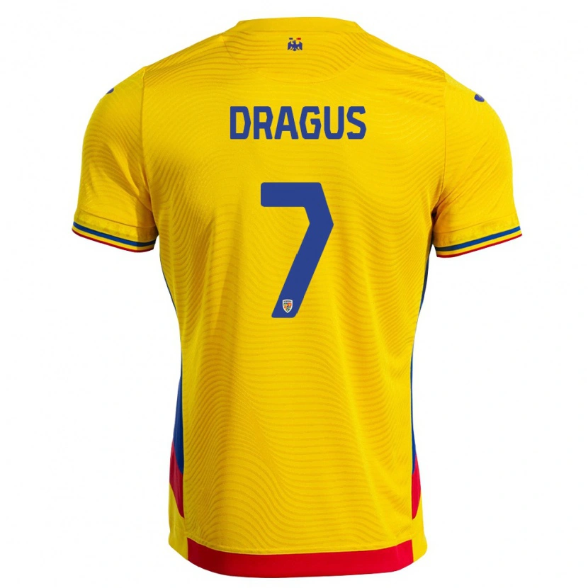 Danxen Kvinnor Rumänien Denis Drăguș #7 Gul Röd Hemmatröja Matchtröjor 26-28 Tröjor T-Tröja