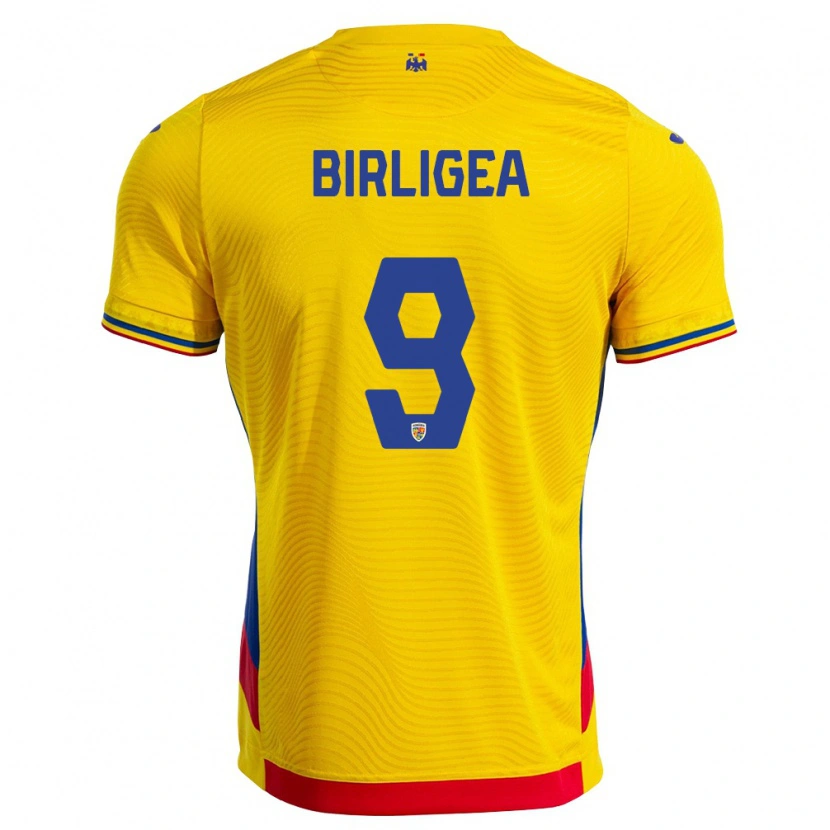 Danxen Kvinnor Rumänien Daniel Bîrligea #9 Gul Röd Hemmatröja Matchtröjor 26-28 Tröjor T-Tröja