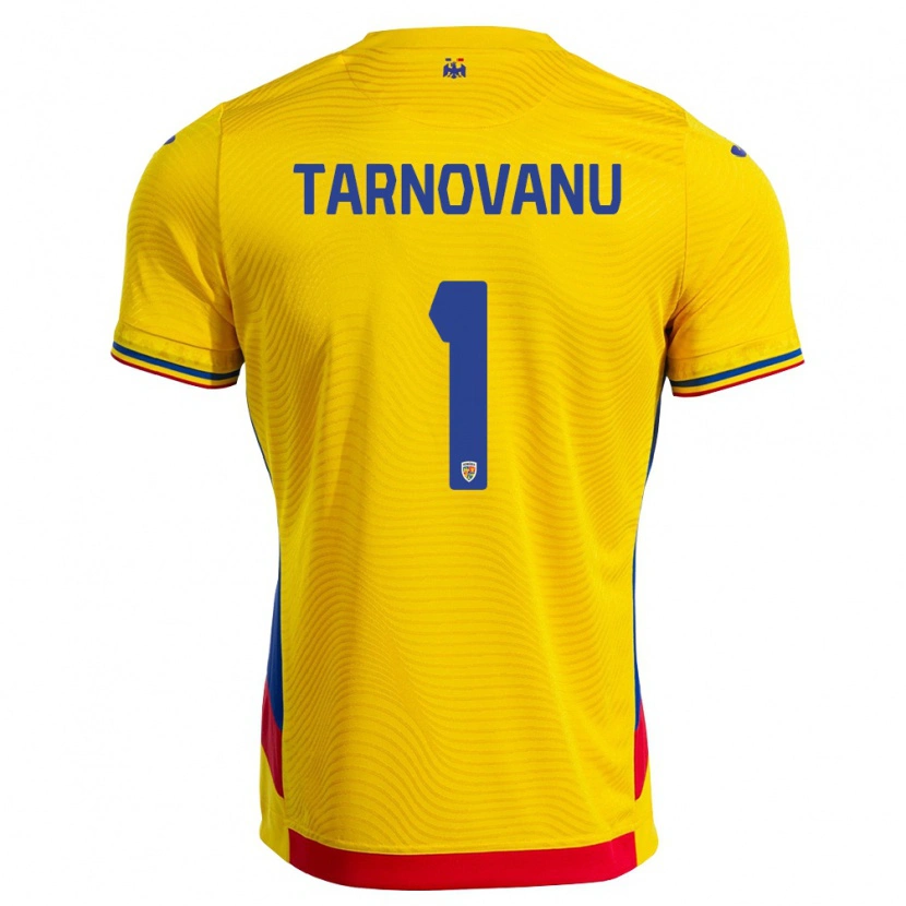 Danxen Kvinnor Rumänien Ștefan Târnovanu #1 Gul Röd Hemmatröja Matchtröjor 26-28 Tröjor T-Tröja