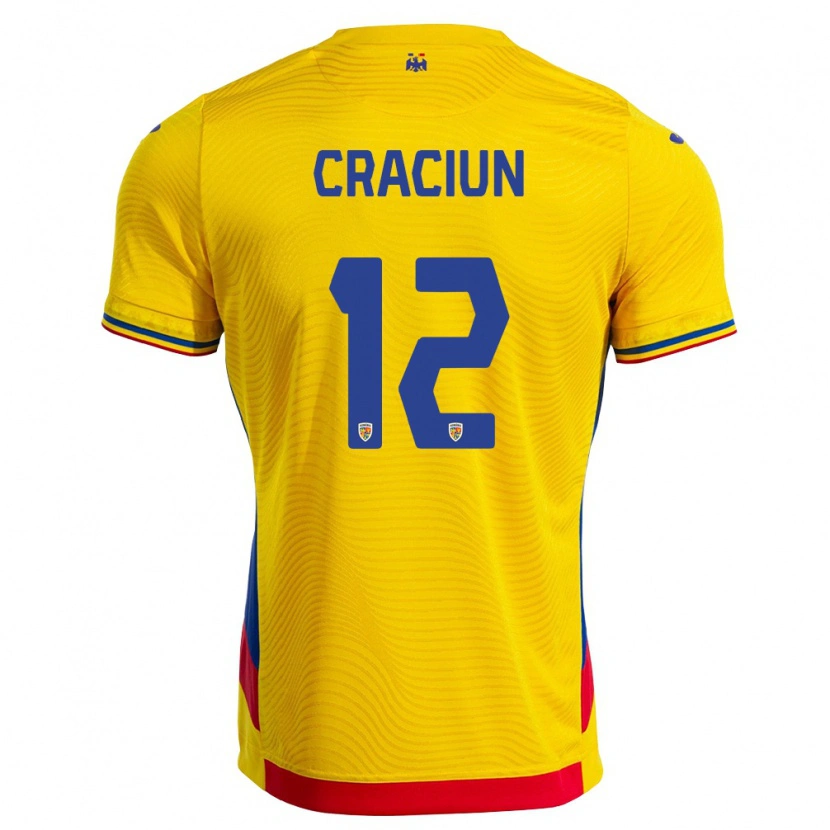 Danxen Kvinnor Rumänien Luca Crăciun #12 Gul Röd Hemmatröja Matchtröjor 26-28 Tröjor T-Tröja