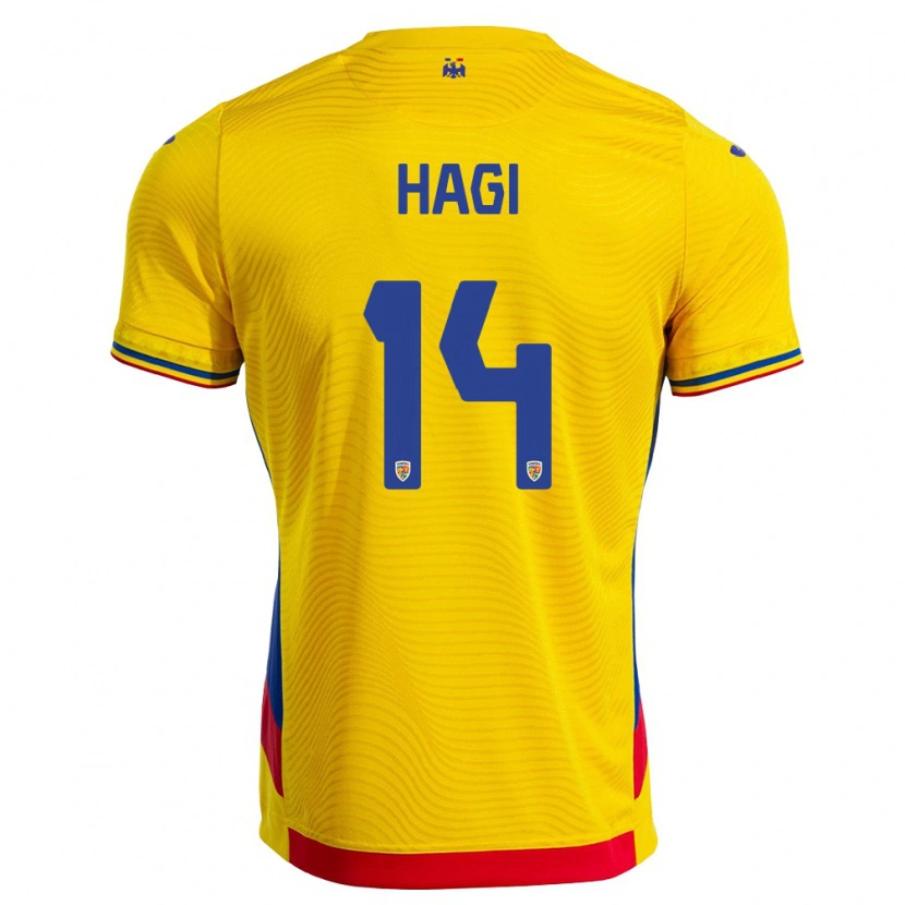 Danxen Kvinnor Rumänien Ianis Hagi #14 Gul Röd Hemmatröja Matchtröjor 26-28 Tröjor T-Tröja