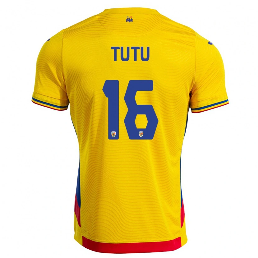 Danxen Kvinnor Rumänien Mark Țuțu #16 Gul Röd Hemmatröja Matchtröjor 26-28 Tröjor T-Tröja