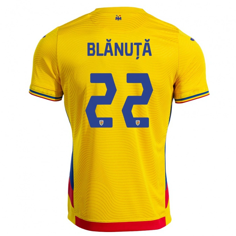 Danxen Kvinnor Rumänien Vladislav Blănuță #22 Gul Röd Hemmatröja Matchtröjor 26-28 Tröjor T-Tröja