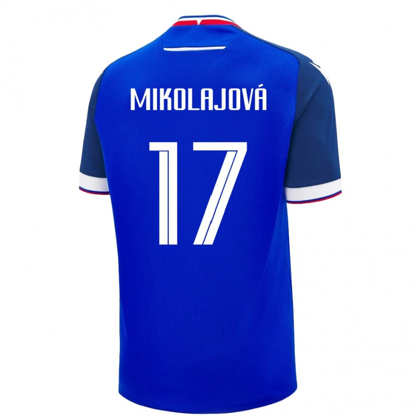 Danxen Kvinnor Slovakien Mária Mikolajová #17 Blå Vit Hemmatröja Matchtröjor 26-28 Tröjor T-Tröja