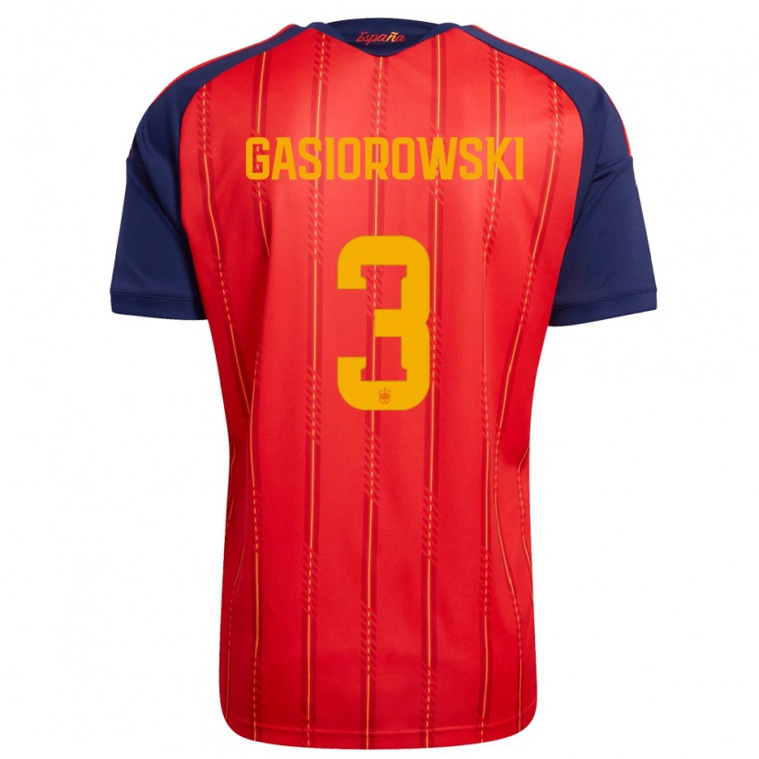 Danxen Kvinnor Spanien Yarek Gasiorowski #3 Röd Marin Gul Hemmatröja Matchtröjor 26-28 Tröjor T-Tröja