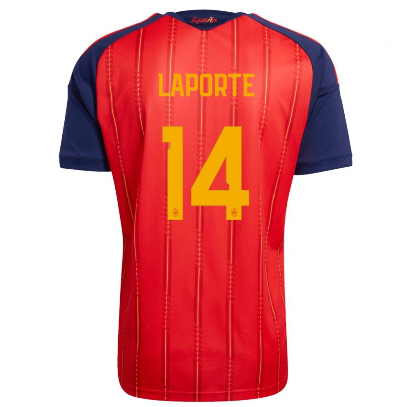 Danxen Kvinnor Spanien Aymeric Laporte #14 Röd Marin Gul Hemmatröja Matchtröjor 26-28 Tröjor T-Tröja