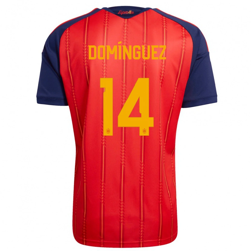 Danxen Kvinnor Spanien Sergi Domínguez #14 Röd Marin Gul Hemmatröja Matchtröjor 26-28 Tröjor T-Tröja
