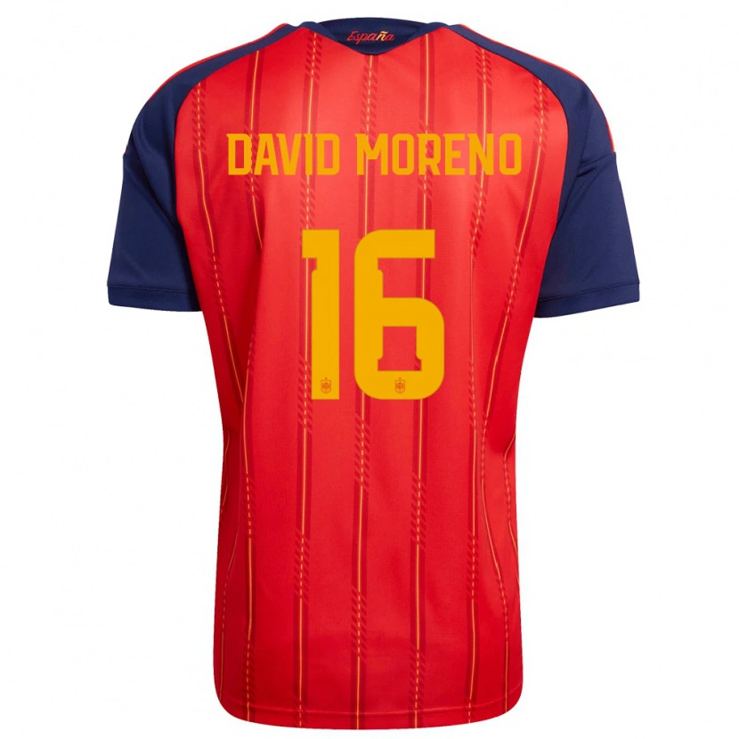 Danxen Kvinnor Spanien Antonio David Moreno #16 Röd Marin Gul Hemmatröja Matchtröjor 26-28 Tröjor T-Tröja